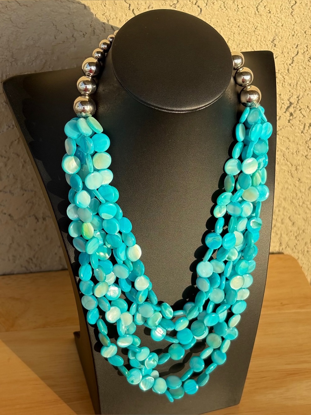 Turquoise Shell Multi-Strand Bead Necklace - Picture 3 of 6